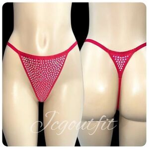 Victorias Secret Very Sexy Subtle Shine Bling Crystals V String Thong Panty Red